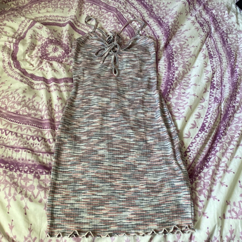 Striped body con ribbed dress